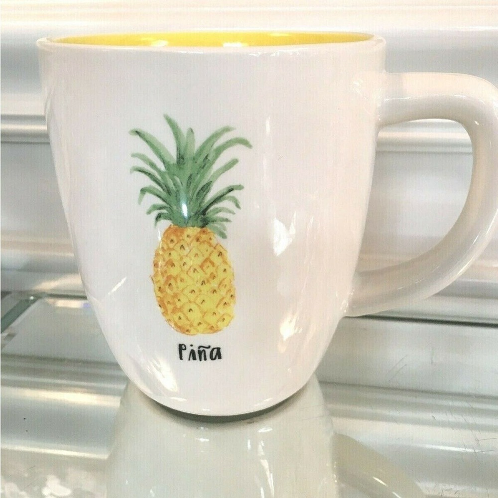 Rae Dunn by Magenta Artisan Collect Pina Pineapple White Yellow Coffee Tea Mug